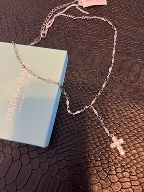 Park Lane Silver Cross Pendant Necklace with Clear Crystals